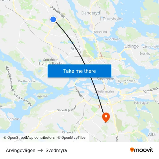 Ärvingevägen to Svedmyra map