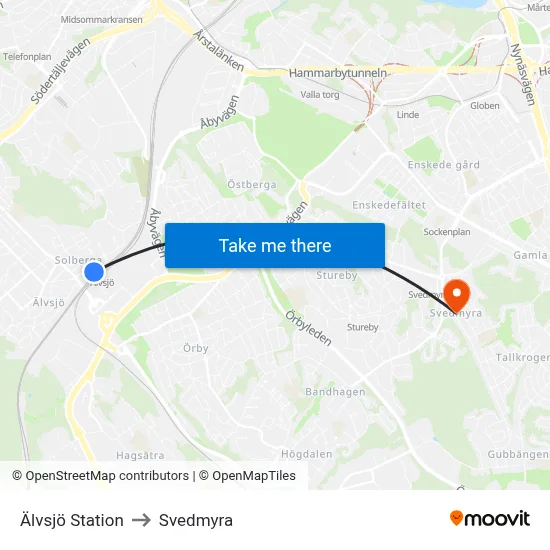 Älvsjö Station to Svedmyra map