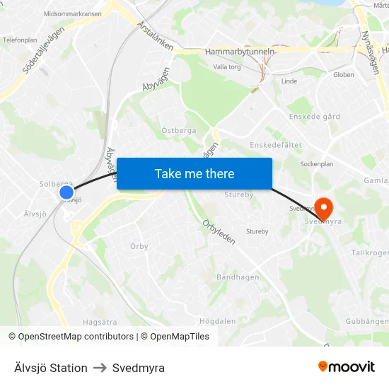 Älvsjö Station to Svedmyra map