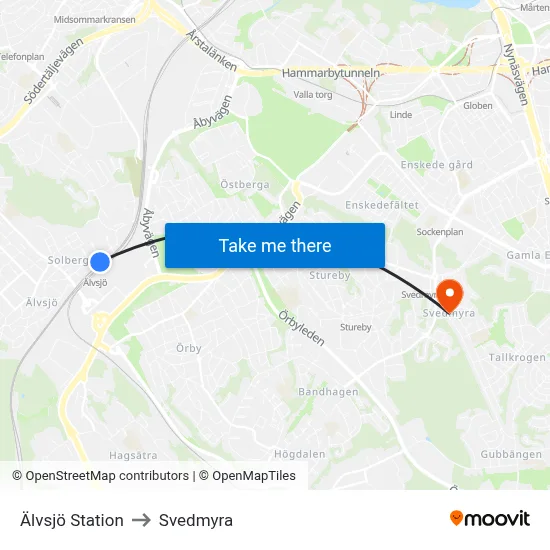 Älvsjö Station to Svedmyra map
