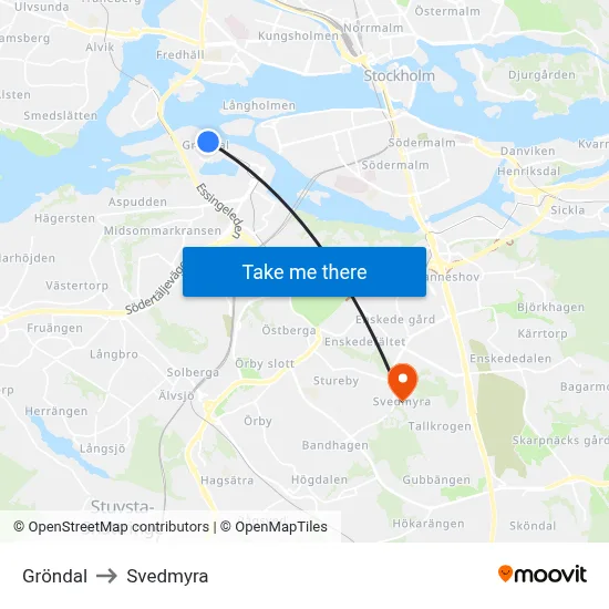 Gröndal to Svedmyra map