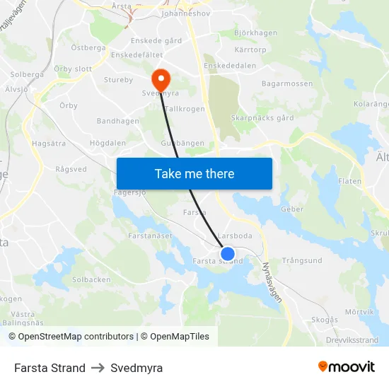 Farsta Strand to Svedmyra map