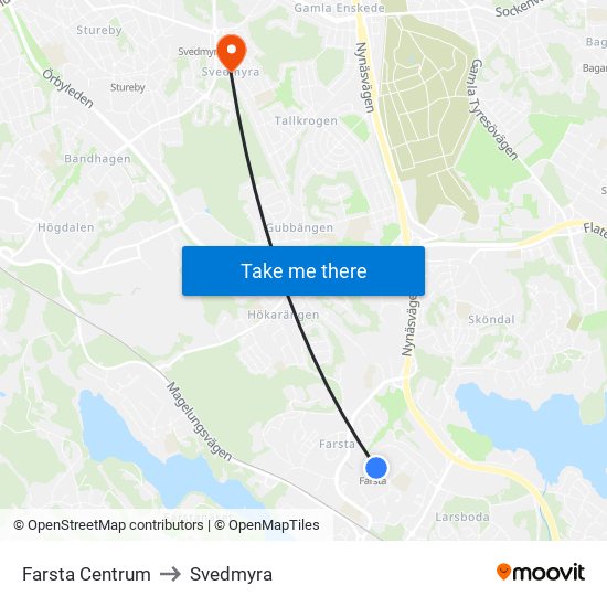 Farsta Centrum to Svedmyra map