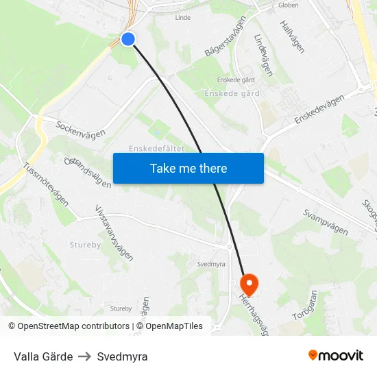 Valla Gärde to Svedmyra map