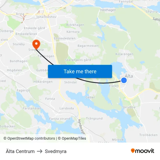 Älta Centrum to Svedmyra map