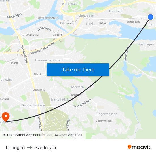 Lillängen to Svedmyra map