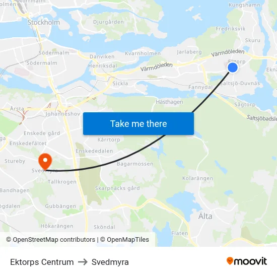 Ektorps Centrum to Svedmyra map