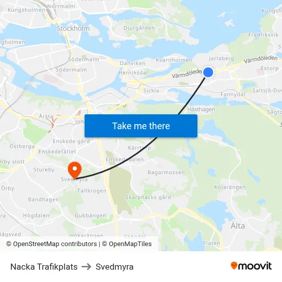 Nacka Trafikplats to Svedmyra map
