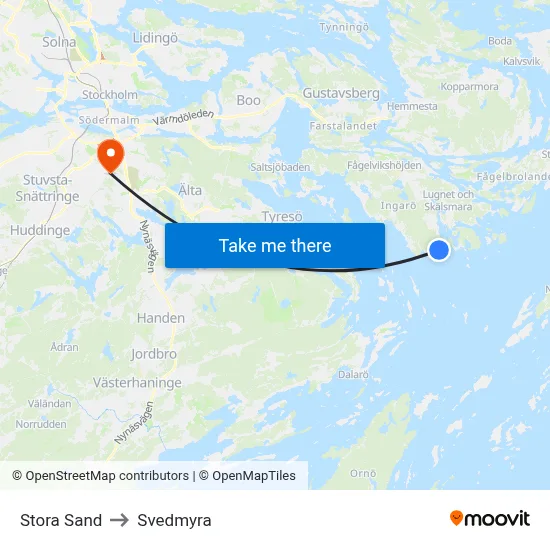 Stora Sand to Svedmyra map