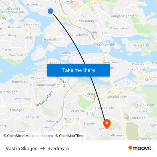 Västra Skogen to Svedmyra map