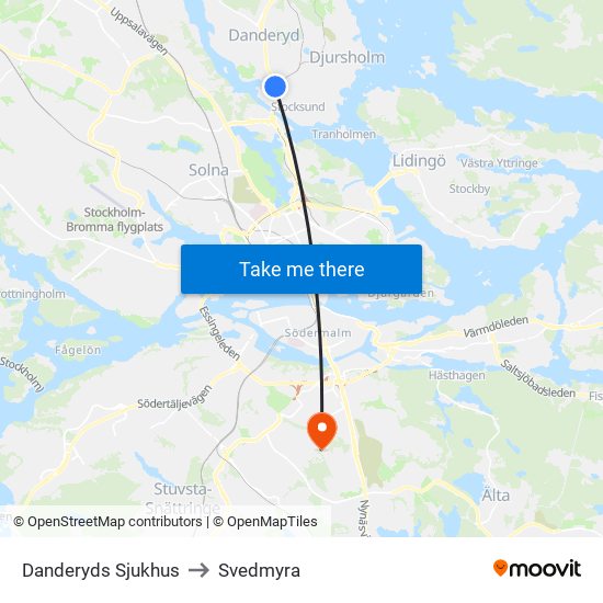 Danderyds Sjukhus to Svedmyra map