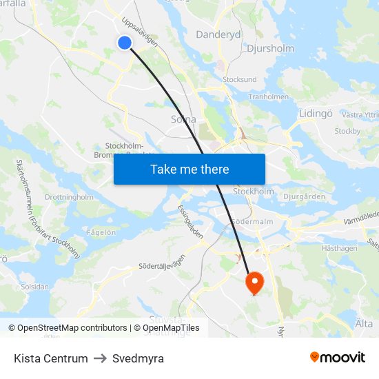 Kista Centrum to Svedmyra map