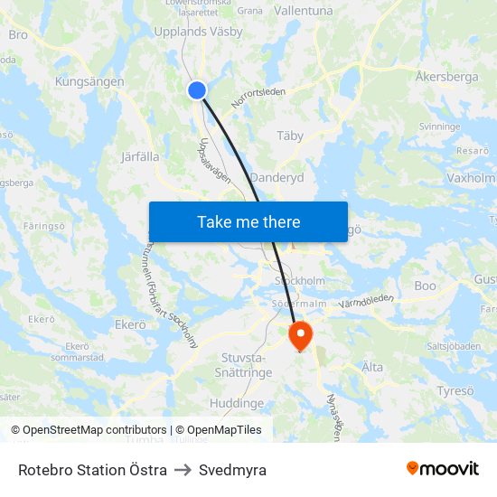 Rotebro Station Östra to Svedmyra map