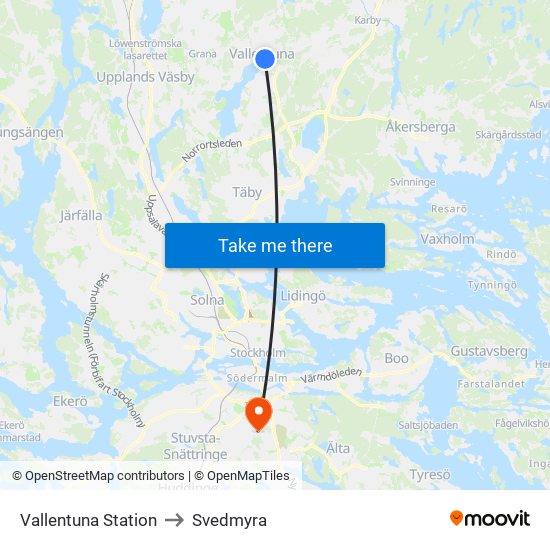 Vallentuna Station to Svedmyra map