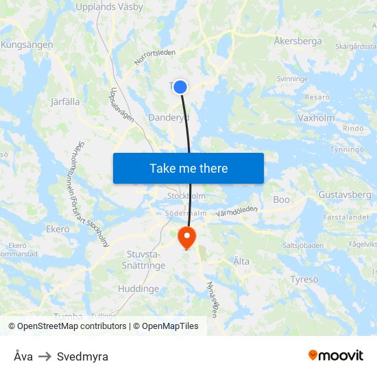 Åva to Svedmyra map