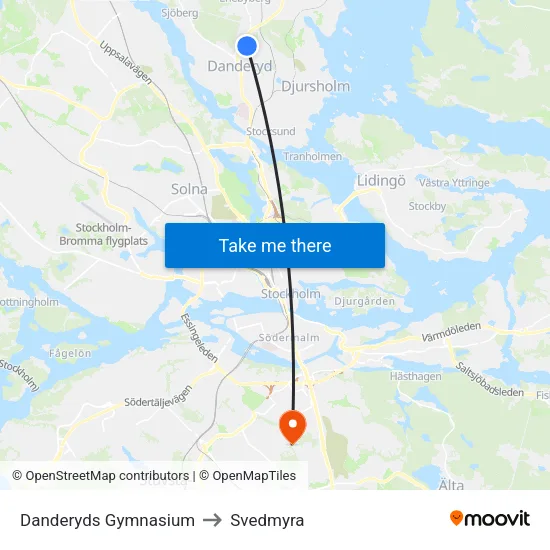 Danderyds Gymnasium to Svedmyra map