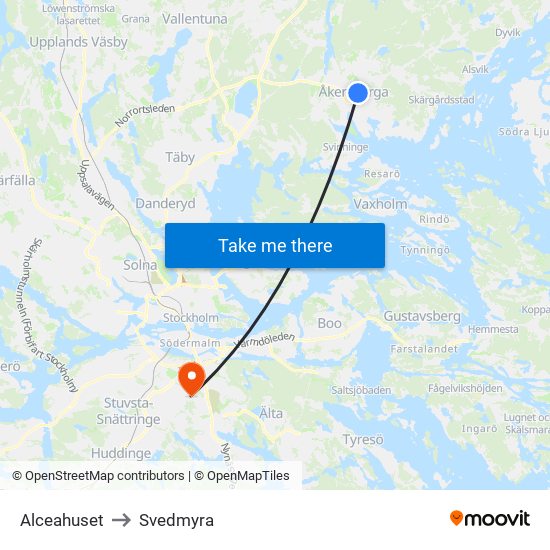 Alceahuset to Svedmyra map