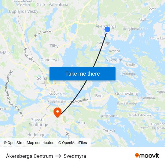 Åkersberga Centrum to Svedmyra map