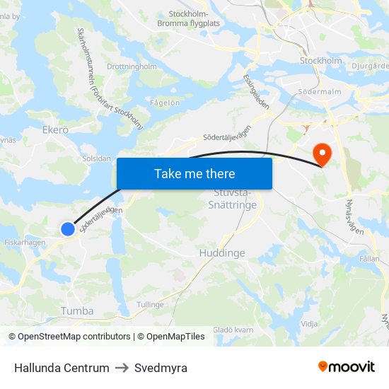 Hallunda Centrum to Svedmyra map