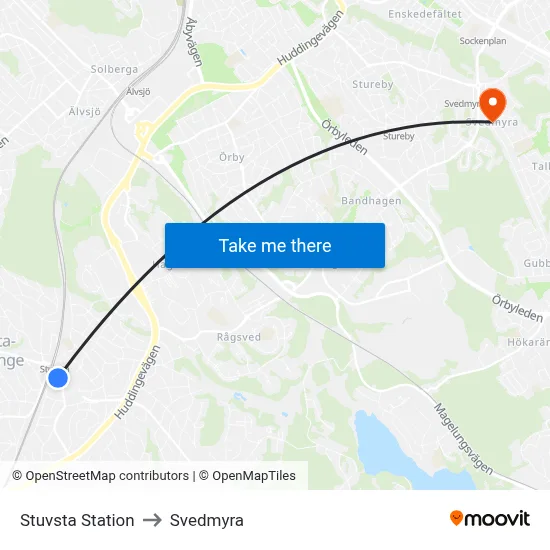 Stuvsta Station to Svedmyra map