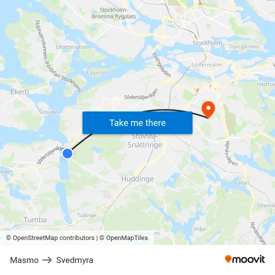 Masmo to Svedmyra map