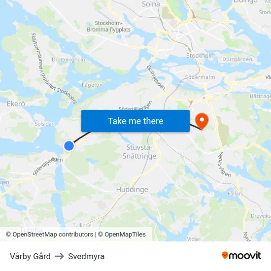 Vårby Gård to Svedmyra map