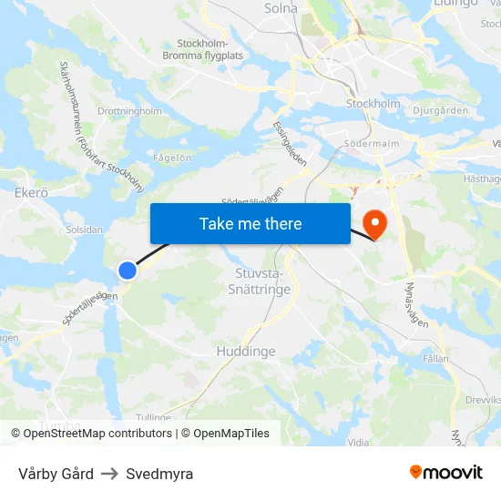 Vårby Gård to Svedmyra map