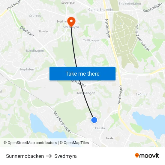 Sunnemobacken to Svedmyra map