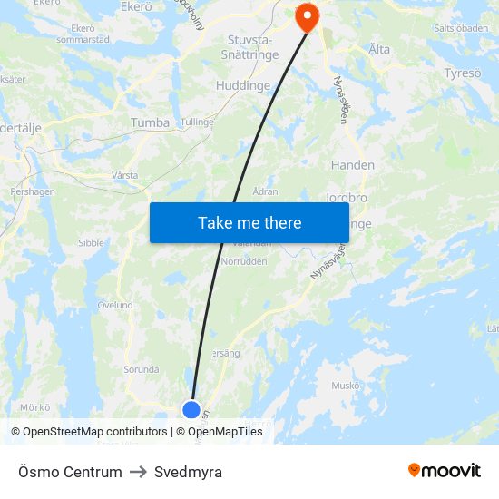 Ösmo Centrum to Svedmyra map