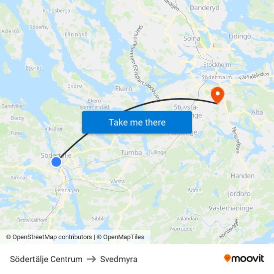 Södertälje Centrum to Svedmyra map