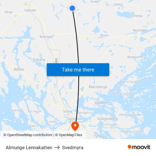 Almunge Lennakatten to Svedmyra map