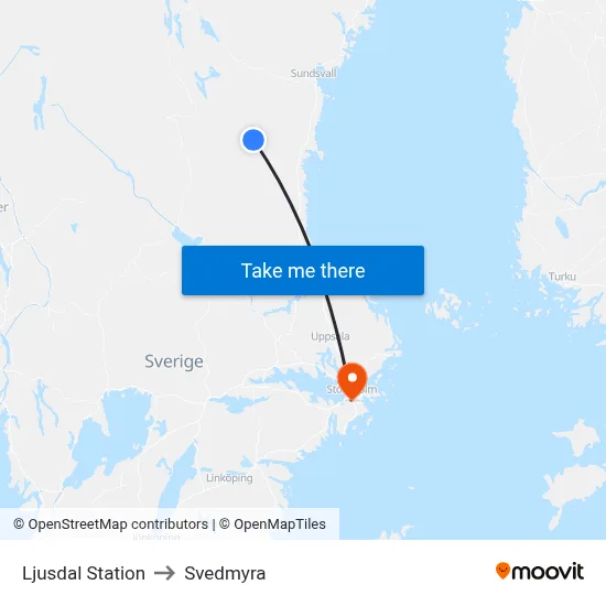 Ljusdal Station to Svedmyra map