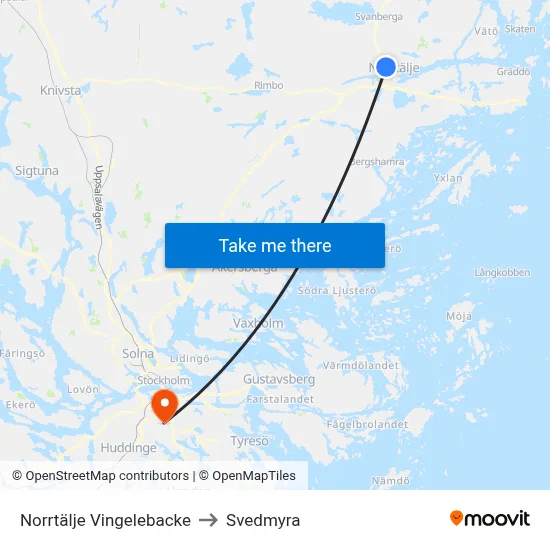Norrtälje Vingelebacke to Svedmyra map