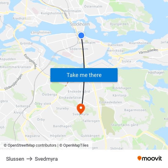 Slussen to Svedmyra map