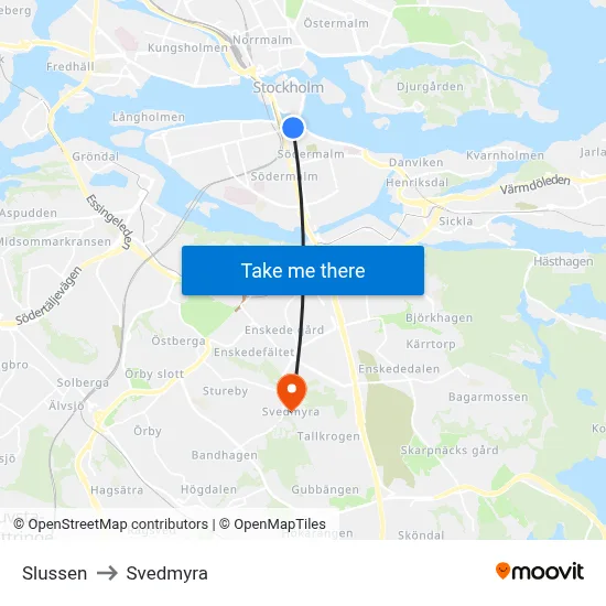 Slussen to Svedmyra map