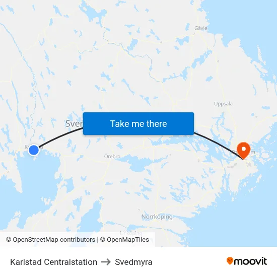 Karlstad Centralstation to Svedmyra map