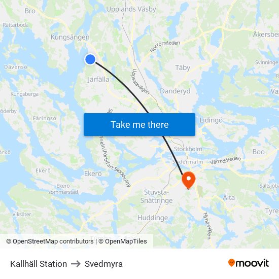 Kallhäll Station to Svedmyra map