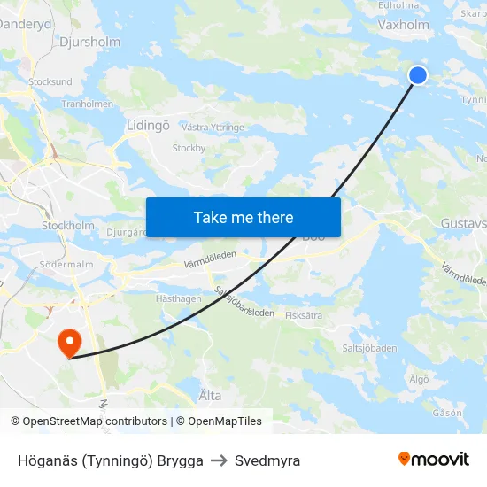 Höganäs (Tynningö) Brygga to Svedmyra map