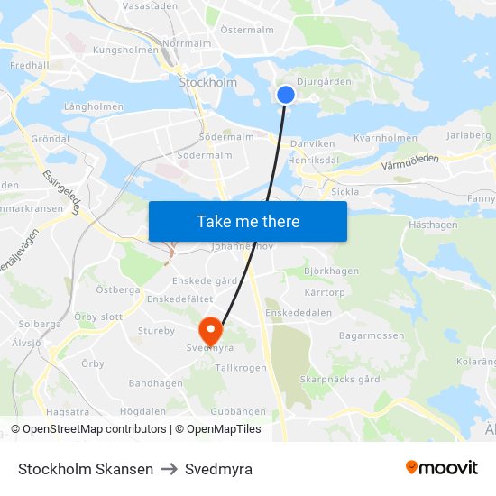 Stockholm Skansen to Svedmyra map