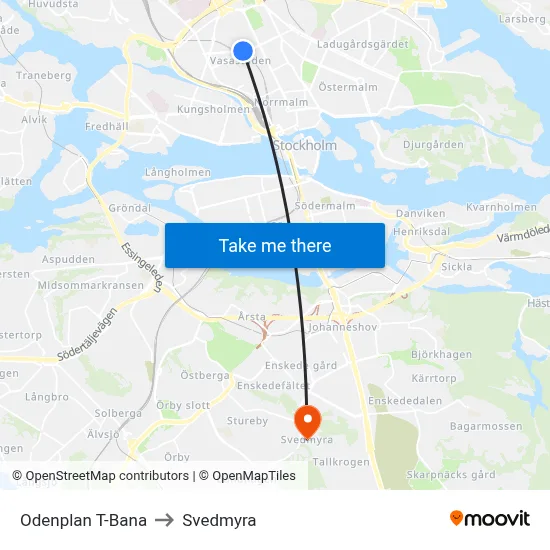Odenplan T-Bana to Svedmyra map