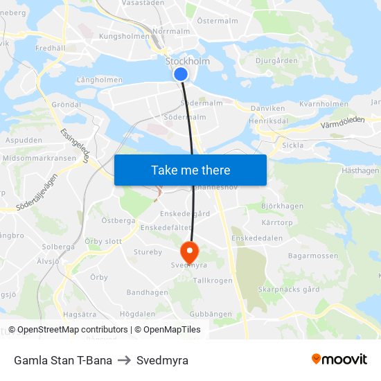 Gamla Stan T-Bana to Svedmyra map
