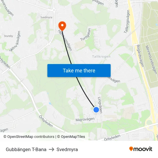 Gubbängen T-Bana to Svedmyra map
