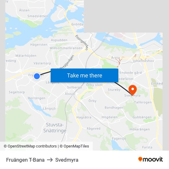 Fruängen T-Bana to Svedmyra map