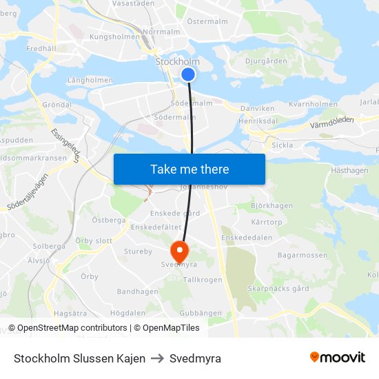 Stockholm Slussen Kajen to Svedmyra map