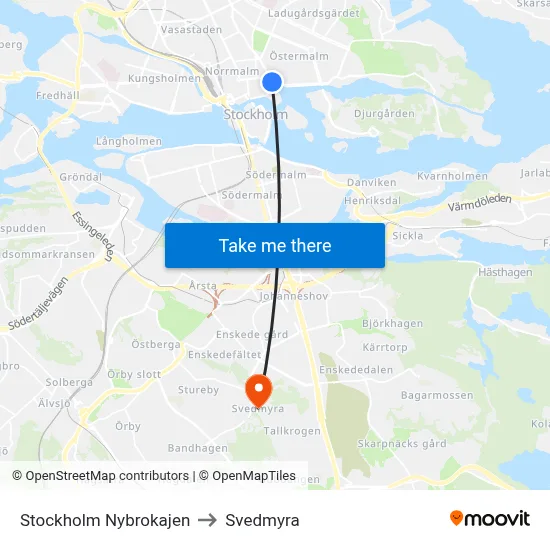 Stockholm Nybrokajen to Svedmyra map