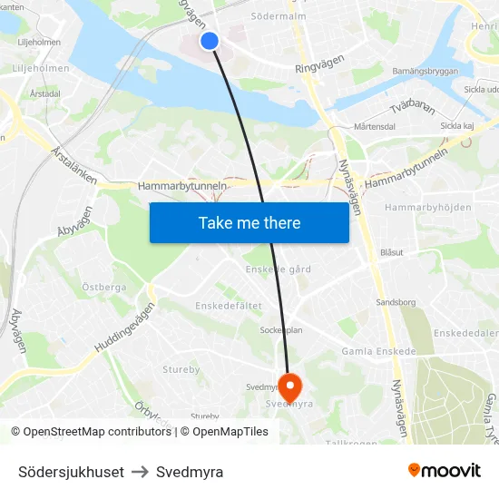 Södersjukhuset to Svedmyra map
