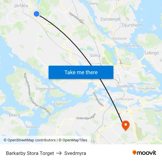 Barkarby Stora Torget to Svedmyra map