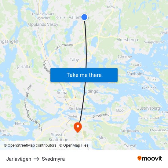 Jarlavägen to Svedmyra map