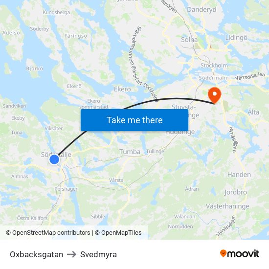 Oxbacksgatan to Svedmyra map