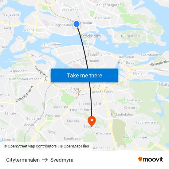 Cityterminalen to Svedmyra map